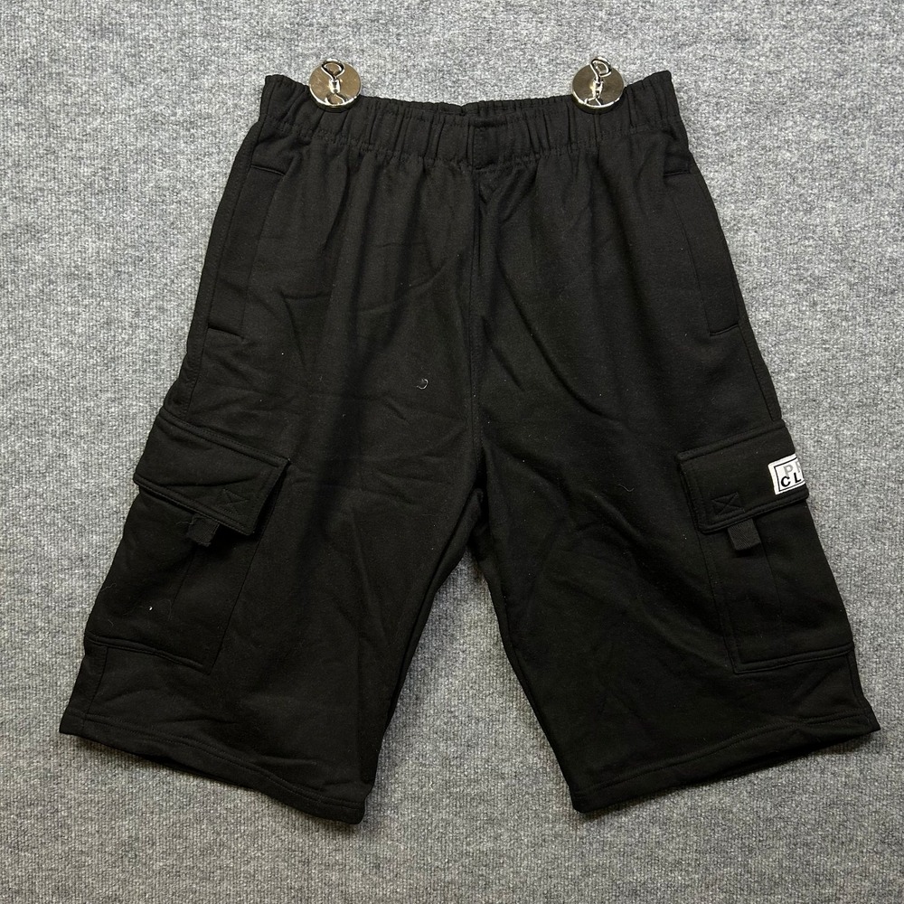 Pro Club Cargo Sweat Shorts Men's Black Pocket Elastic Waist Loungewear - Large